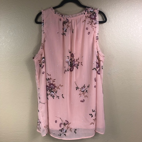 Torrid peach floral chiffon ruffle trim tank top. - Picture 3 of 11